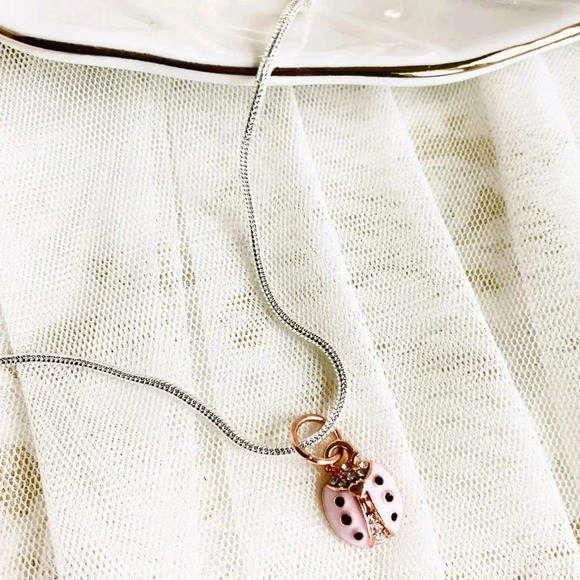 Cute Pink LadyBug Rose Goldplated Pendant Silver plated Necklace 18" - Picture 5 of 10